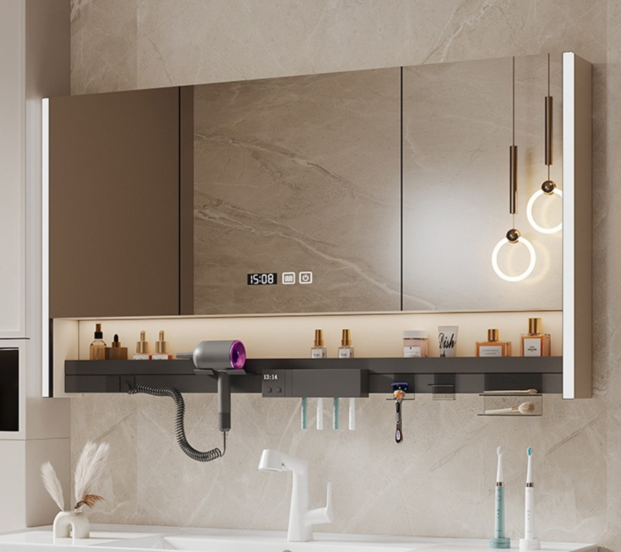 led mirror cabinet with warm lights
