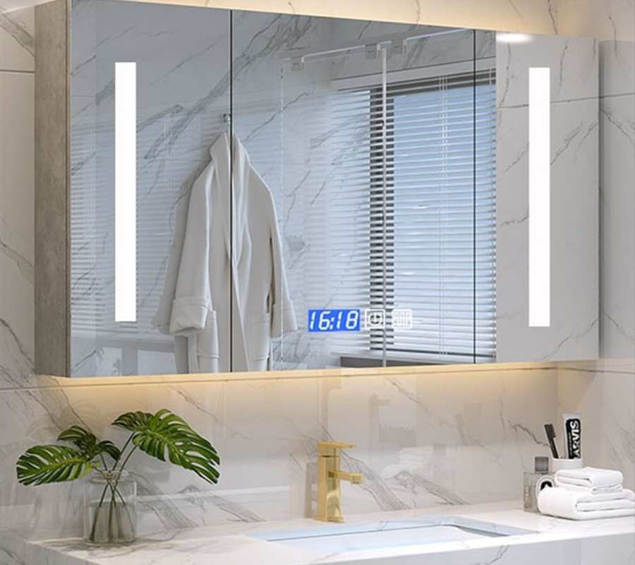 bathroom mirror led cabinet with clock